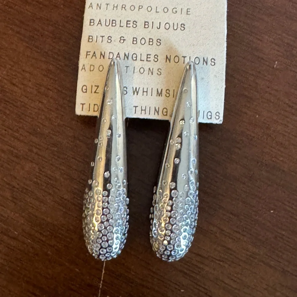 Anthropologie Pave Triangle Drop Earrings NWT Silver Neutral